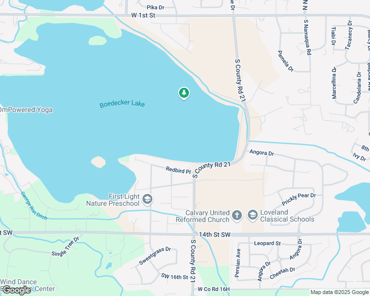 map of restaurants, bars, coffee shops, grocery stores, and more near 4101 Red Bird Place in Loveland