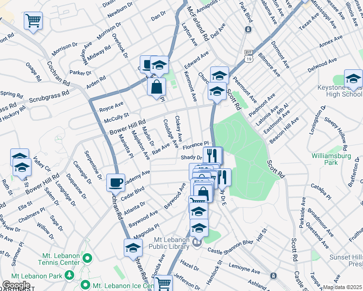 map of restaurants, bars, coffee shops, grocery stores, and more near 462 South Meadowcroft Avenue in Pittsburgh