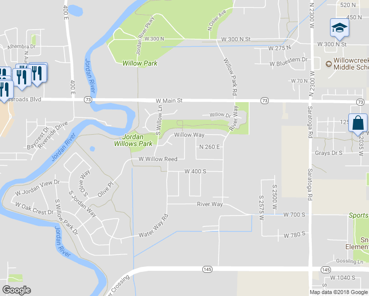 map of restaurants, bars, coffee shops, grocery stores, and more near 276 Willow Reed in Lehi