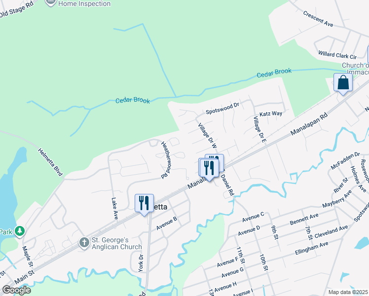 map of restaurants, bars, coffee shops, grocery stores, and more near 2304 Candlelight Court in Helmetta