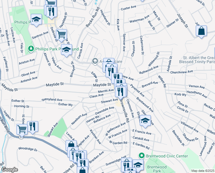 map of restaurants, bars, coffee shops, grocery stores, and more near in Pittsburgh