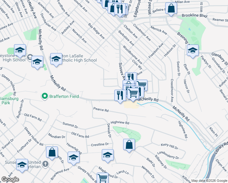 map of restaurants, bars, coffee shops, grocery stores, and more near 3006 Jameson Drive in Pittsburgh