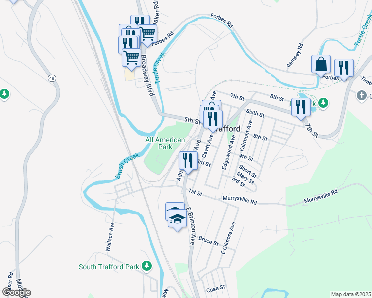 map of restaurants, bars, coffee shops, grocery stores, and more near 308 Adrian Avenue in Trafford