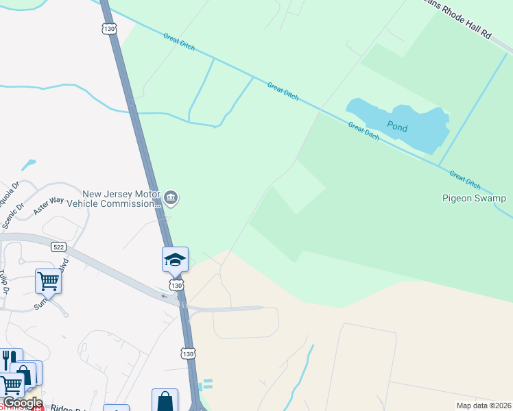 map of restaurants, bars, coffee shops, grocery stores, and more near 51 Fresh Ponds Road in South Brunswick Township