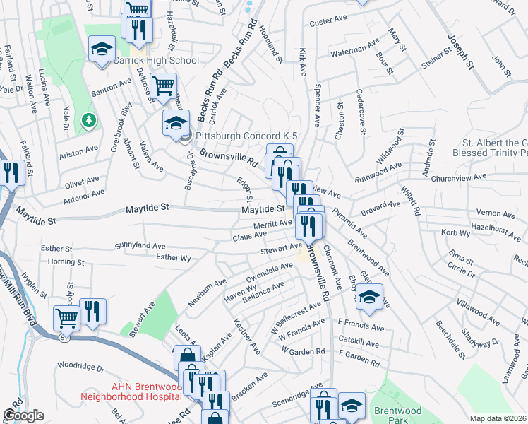 map of restaurants, bars, coffee shops, grocery stores, and more near 37 Maytide Street in Pittsburgh