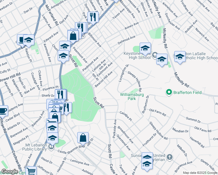 map of restaurants, bars, coffee shops, grocery stores, and more near 3285 Waltham Avenue in Pittsburgh