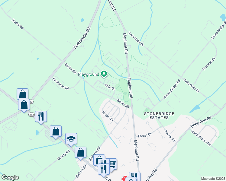 map of restaurants, bars, coffee shops, grocery stores, and more near 206 Kulp Drive in Perkasie
