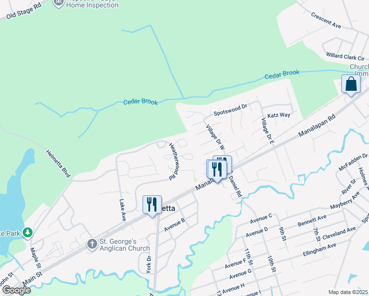 map of restaurants, bars, coffee shops, grocery stores, and more near 2304 Candlelight Court in Helmetta