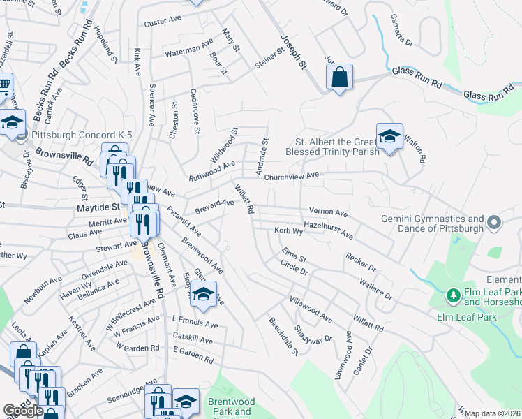 map of restaurants, bars, coffee shops, grocery stores, and more near 3005 Vernon Avenue in Pittsburgh