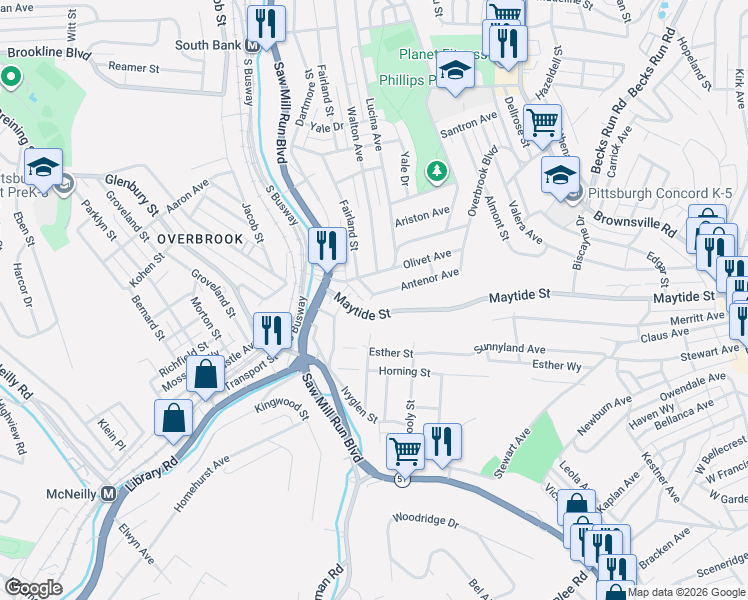 map of restaurants, bars, coffee shops, grocery stores, and more near in Pittsburgh