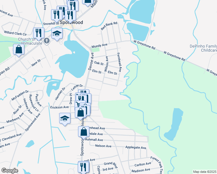 map of restaurants, bars, coffee shops, grocery stores, and more near 74 Walnut Street in Spotswood