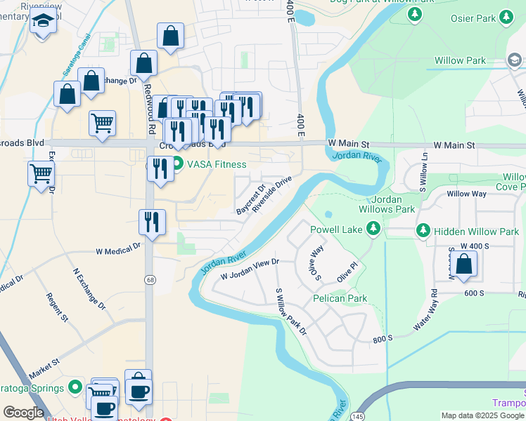 map of restaurants, bars, coffee shops, grocery stores, and more near 286 Cascade Court in Saratoga Springs