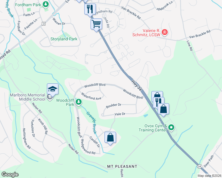 map of restaurants, bars, coffee shops, grocery stores, and more near 20 Berkley Ct in Marlboro
