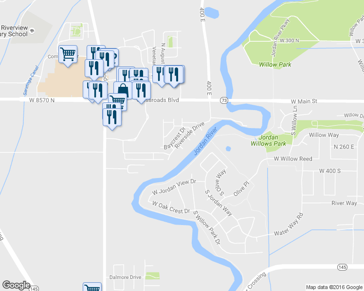 map of restaurants, bars, coffee shops, grocery stores, and more near 282 Cascade Court in Saratoga Springs