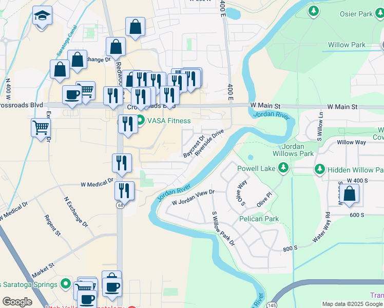 map of restaurants, bars, coffee shops, grocery stores, and more near 1222 Baycrest Drive in Saratoga Springs