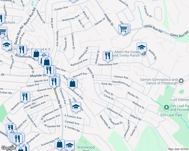 map of restaurants, bars, coffee shops, grocery stores, and more near 3005 Vernon Avenue in Pittsburgh