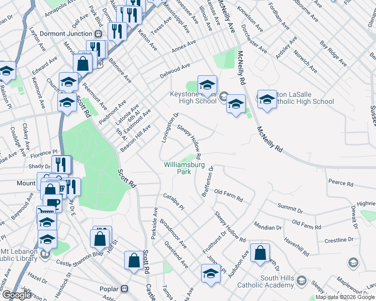 map of restaurants, bars, coffee shops, grocery stores, and more near 162 Sleepy Hollow Road in Pittsburgh