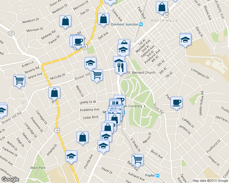 map of restaurants, bars, coffee shops, grocery stores, and more near 469 Kenmont Avenue in Pittsburgh