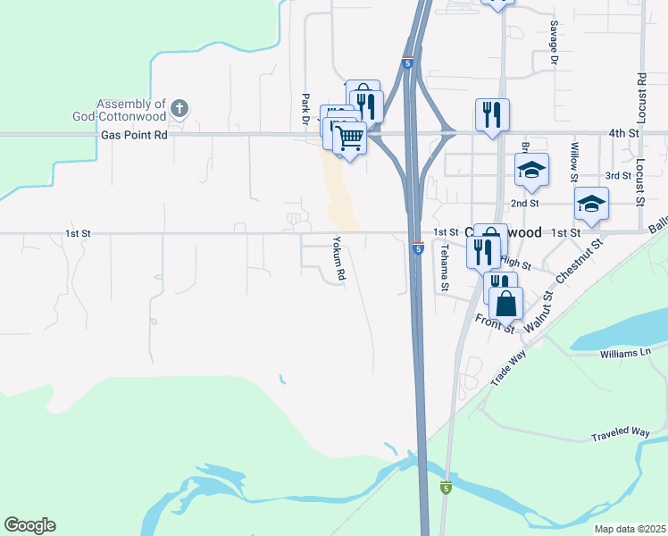 map of restaurants, bars, coffee shops, grocery stores, and more near 3342 Yokum Road in Cottonwood