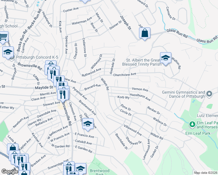 map of restaurants, bars, coffee shops, grocery stores, and more near 3005 Vernon Avenue in Pittsburgh