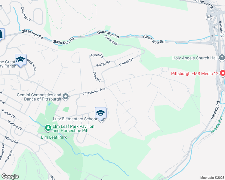 map of restaurants, bars, coffee shops, grocery stores, and more near 1378 Cathell Road in Pittsburgh