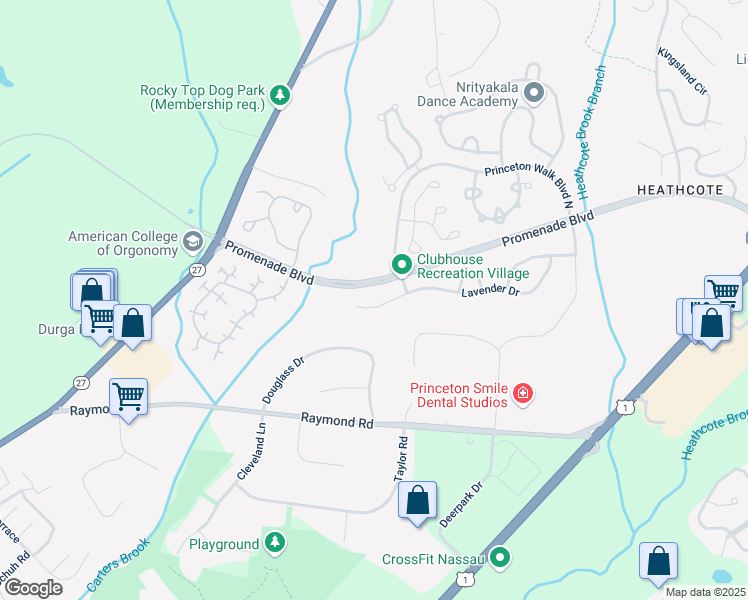 map of restaurants, bars, coffee shops, grocery stores, and more near 12 Angelica Court in Princeton
