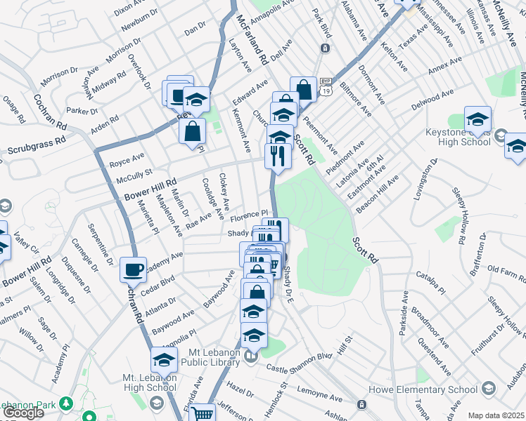 map of restaurants, bars, coffee shops, grocery stores, and more near 469 Kenmont Avenue in Pittsburgh