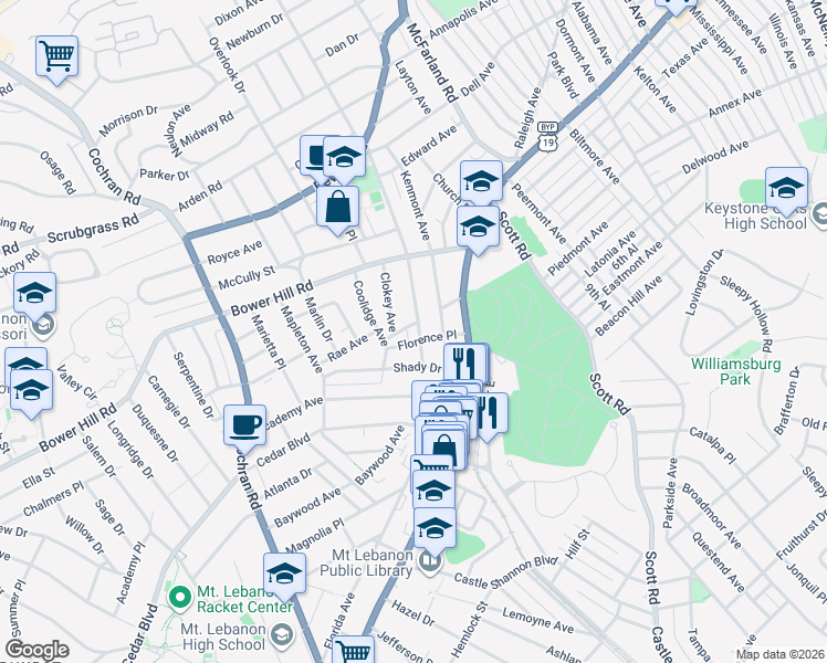 map of restaurants, bars, coffee shops, grocery stores, and more near 462 South Meadowcroft Avenue in Pittsburgh
