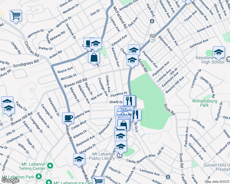 map of restaurants, bars, coffee shops, grocery stores, and more near 462 South Meadowcroft Avenue in Pittsburgh