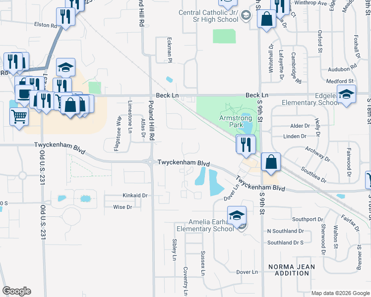 map of restaurants, bars, coffee shops, grocery stores, and more near 2969 Rampart Street in Lafayette