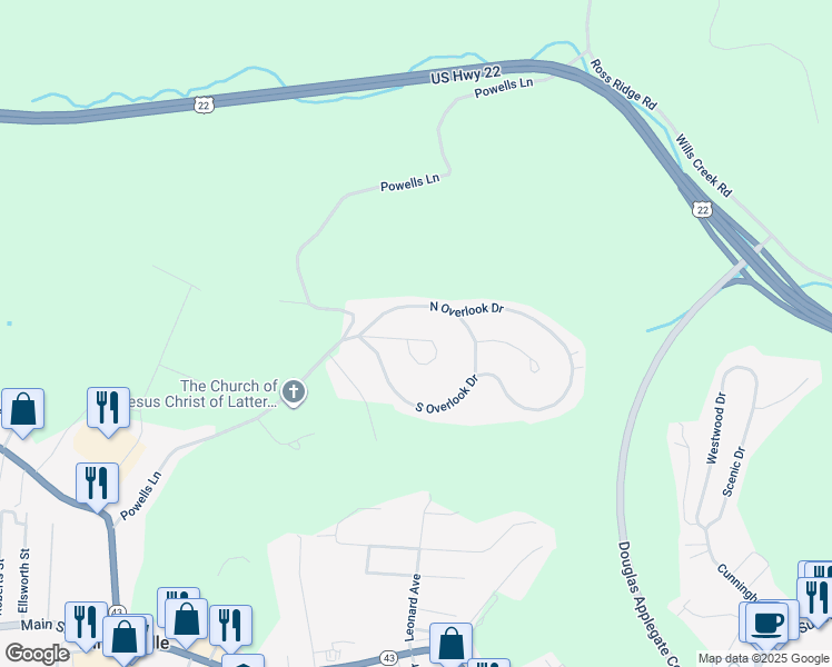 map of restaurants, bars, coffee shops, grocery stores, and more near 241 Beaumont Place in Steubenville
