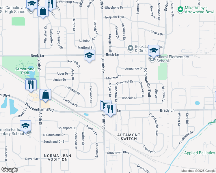 map of restaurants, bars, coffee shops, grocery stores, and more near 3016 Mojave Dr in Lafayette