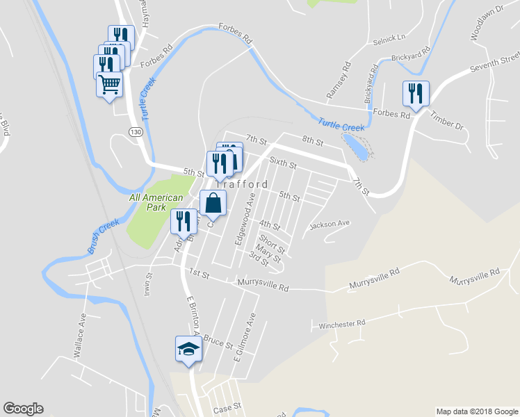 map of restaurants, bars, coffee shops, grocery stores, and more near 413 Fairmont Avenue in Trafford