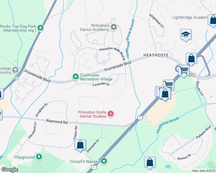 map of restaurants, bars, coffee shops, grocery stores, and more near 26 Lavender Drive in Princeton
