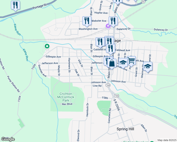 map of restaurants, bars, coffee shops, grocery stores, and more near 1000-1002 Blair Street in Portage
