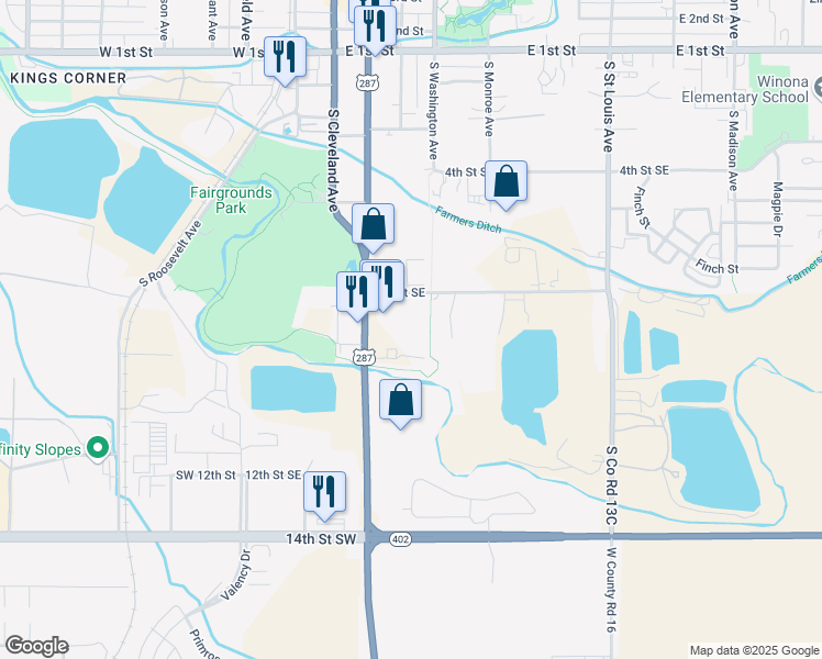 map of restaurants, bars, coffee shops, grocery stores, and more near 832 South Lincoln Avenue in Loveland