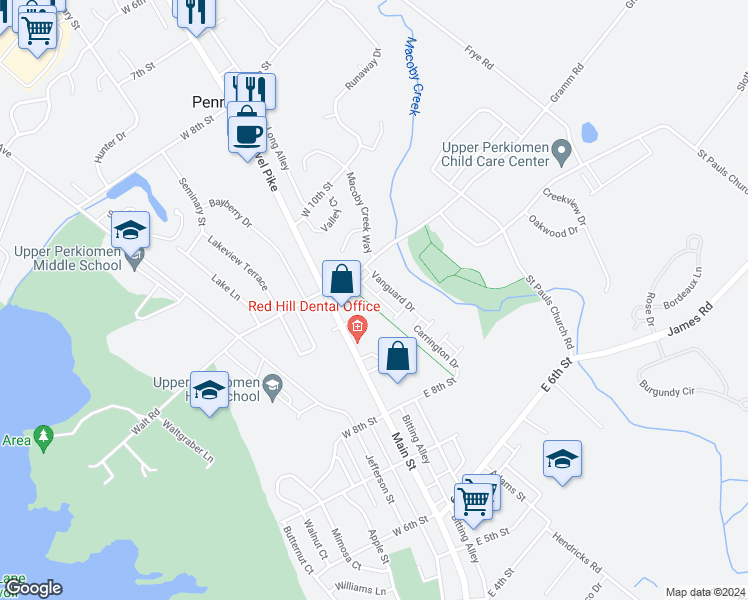 map of restaurants, bars, coffee shops, grocery stores, and more near 1001 Avondale Drive in Red Hill