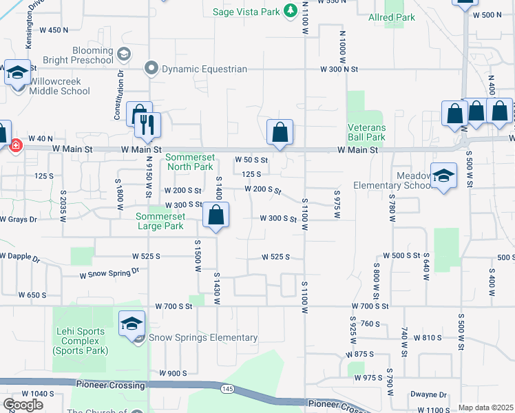 map of restaurants, bars, coffee shops, grocery stores, and more near 287 South 1300 West in Lehi