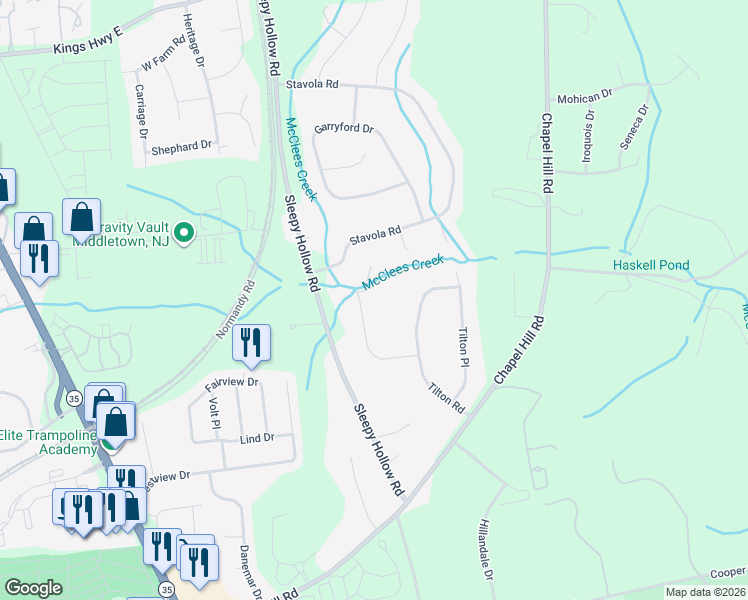 map of restaurants, bars, coffee shops, grocery stores, and more near 50 Farm Road in Monmouth County