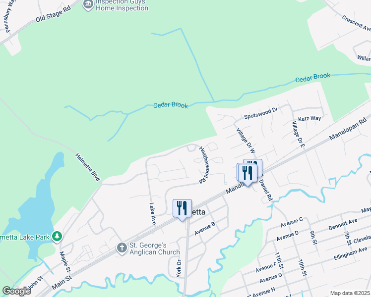 map of restaurants, bars, coffee shops, grocery stores, and more near 2905 Ridgefield Court in Helmetta