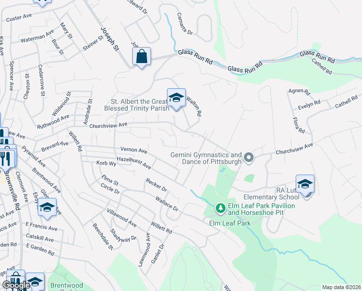 map of restaurants, bars, coffee shops, grocery stores, and more near 210 Village Drive in Pittsburgh