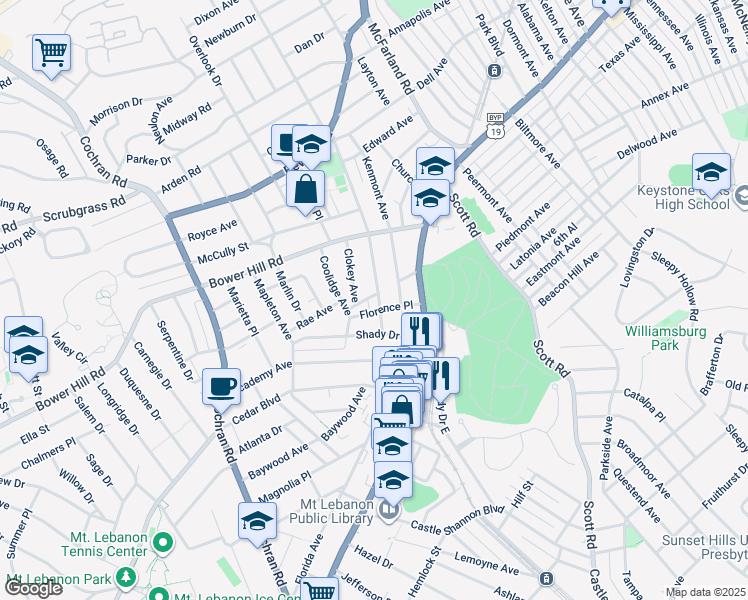 map of restaurants, bars, coffee shops, grocery stores, and more near 462 South Meadowcroft Avenue in Pittsburgh