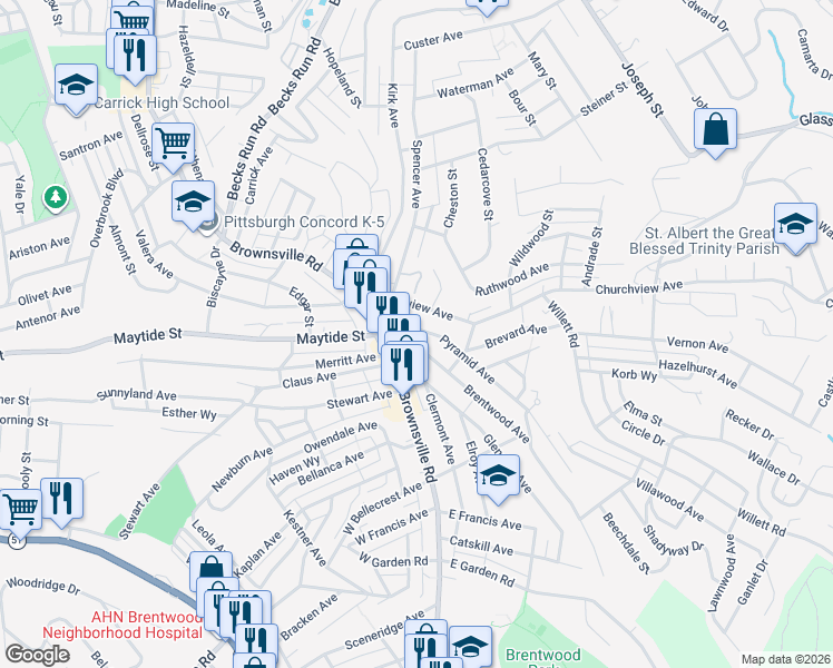 map of restaurants, bars, coffee shops, grocery stores, and more near in Pittsburgh