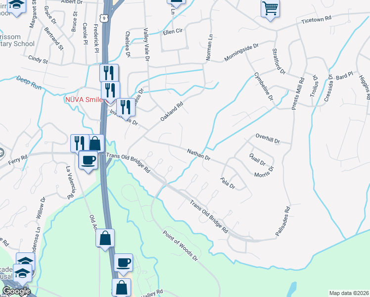 map of restaurants, bars, coffee shops, grocery stores, and more near 22 Nathan Drive in Old Bridge