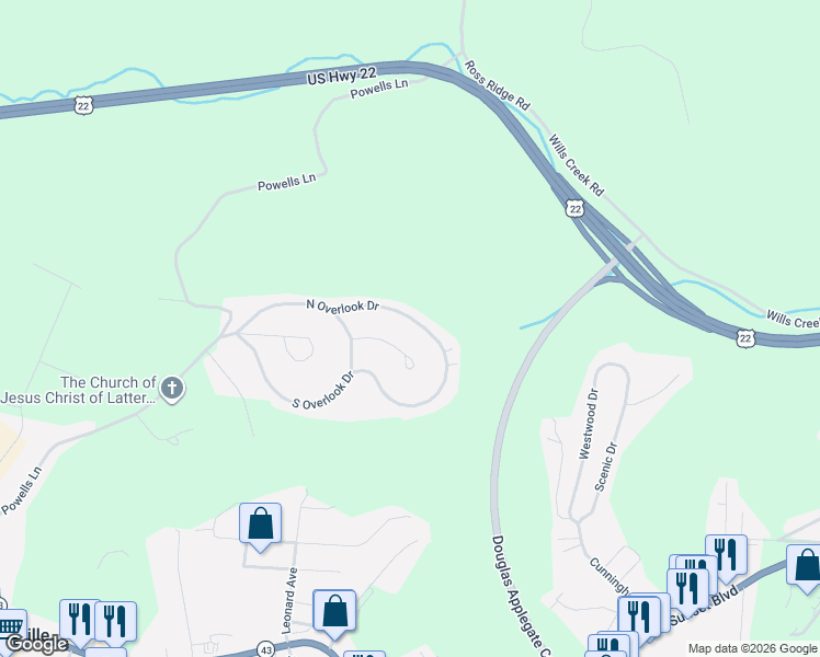 map of restaurants, bars, coffee shops, grocery stores, and more near 762 North Overlook Drive in Wintersville