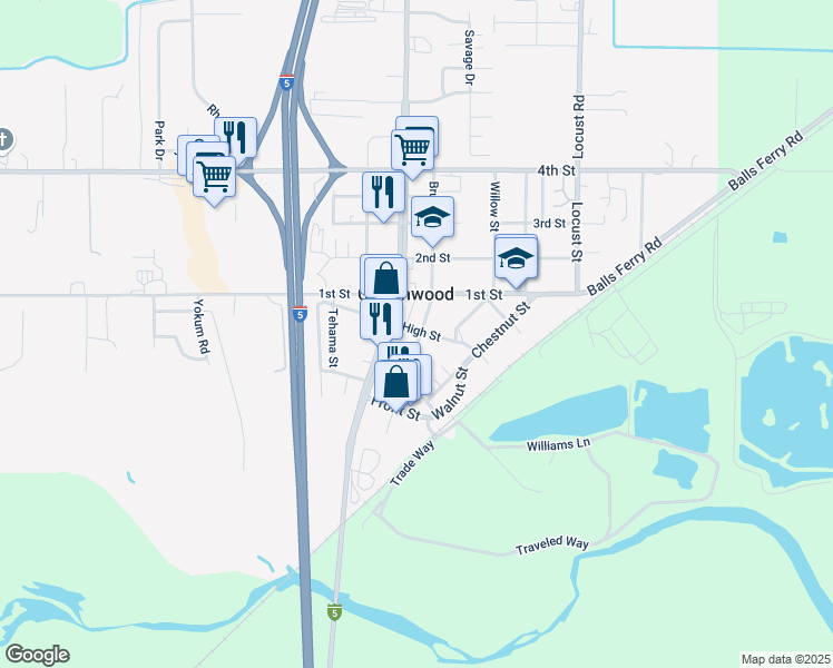 map of restaurants, bars, coffee shops, grocery stores, and more near 20846 High Street in Cottonwood