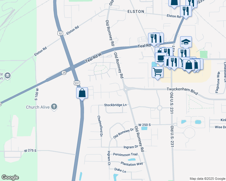 map of restaurants, bars, coffee shops, grocery stores, and more near 312B Brunswick Drive in Lafayette