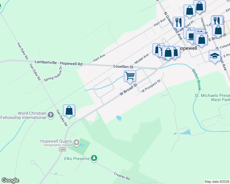 map of restaurants, bars, coffee shops, grocery stores, and more near 122 Taylor Terrace in Hopewell