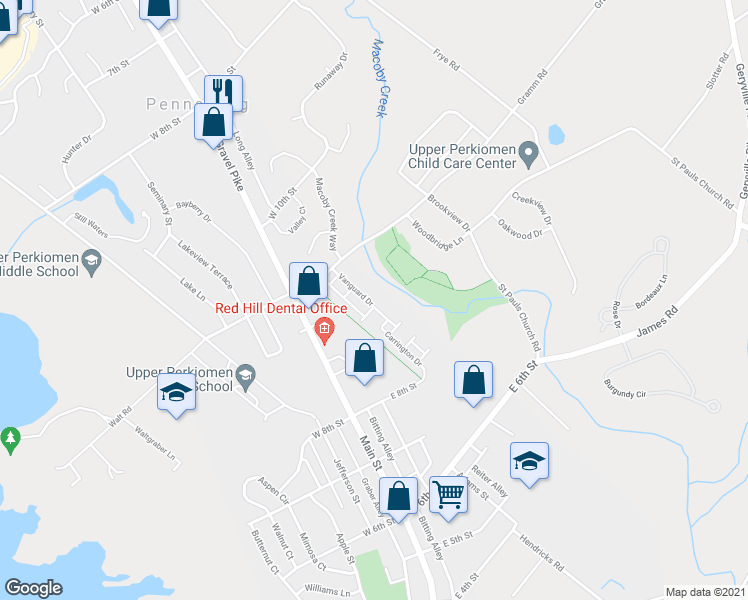 map of restaurants, bars, coffee shops, grocery stores, and more near 928 Vanguard Drive in Red Hill