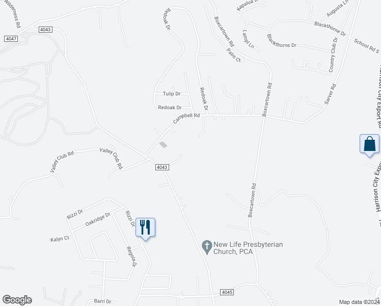map of restaurants, bars, coffee shops, grocery stores, and more near 1012 Rooster Court in Harrison City